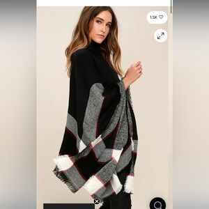 ❤️Beautiful Lulus Plaid Cape Poncho Cherry Red, Grey, Black 🍒🥀🖤